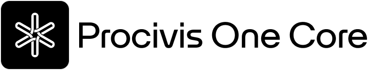 Shows a Procivis One Core black logo in light color mode and a white one in dark color mode.